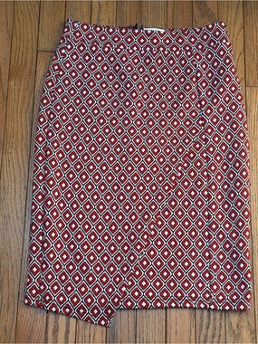 Y2k Anthropologie Red and White Geometric Pencil Skirt